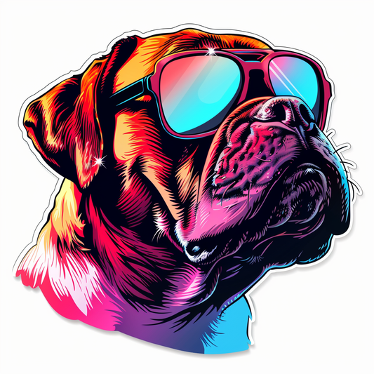 Bulldog Cool Neon Party in sunglasses Expressive surreal Vinyl Decal Sticker for Car, Laptop, Tumbler and more # F018059