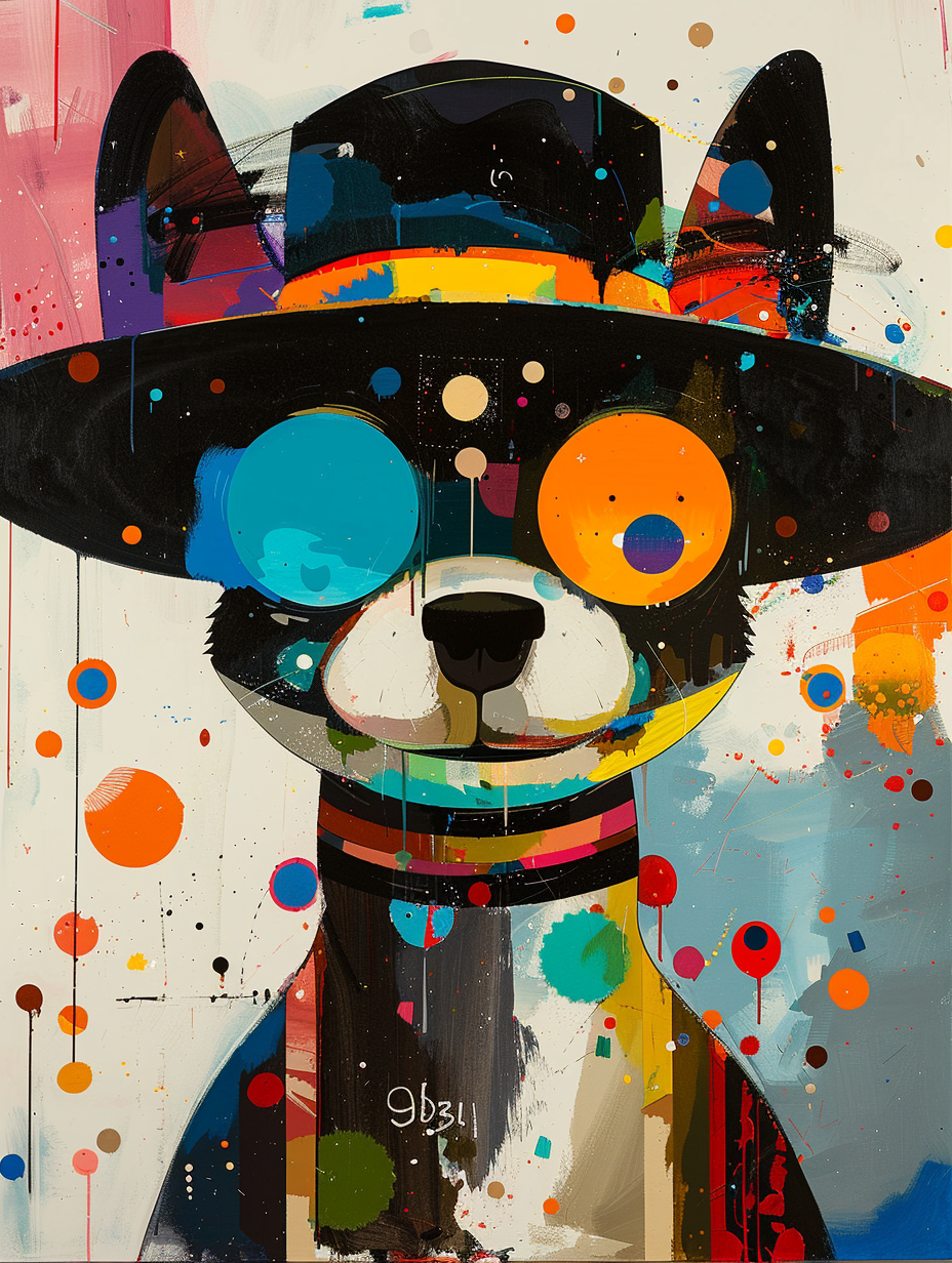 Colorful space Siberian Husky dog with a hat Expressive surreal Poster # F025144