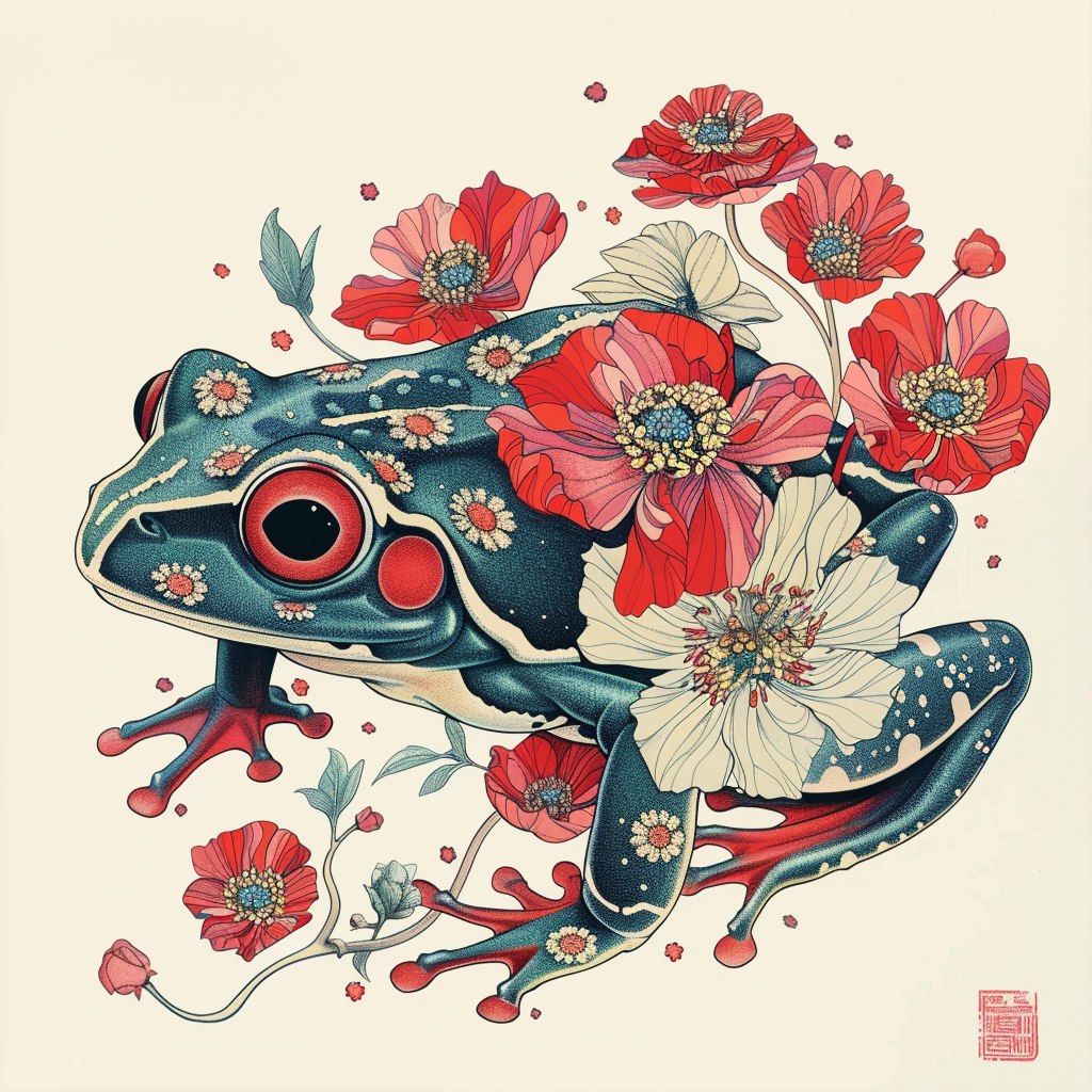 Sticker of a Frog floral majestic Expressive surreal Vinyl Decal Sticker for Car, Laptop, Tumbler and more # F016687