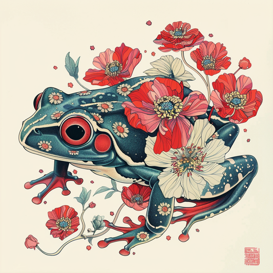 Sticker of a Frog floral majestic Expressive surreal Vinyl Decal Sticker for Car, Laptop, Tumbler and more # F016687