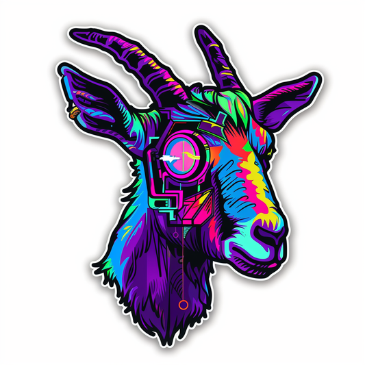 Goat cyber punk majestic Expressive surreal Vinyl Decal Sticker for Car, Laptop, Tumbler and more # F020616-4" x 4"