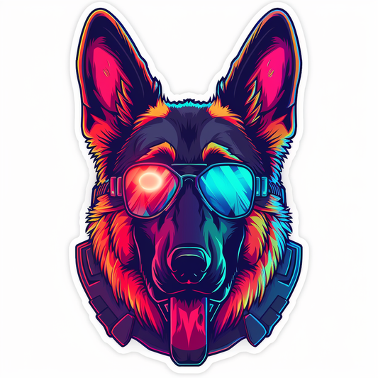 German Shepherd Dog cyber punk Vinyl Decal Sticker for Car, Laptop, Tumbler and more # F011517