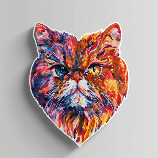 Sticker of a Persian Cat heartcore cat Expressive surreal Vinyl Decal Sticker for Car, Laptop, Tumbler and more # F016446