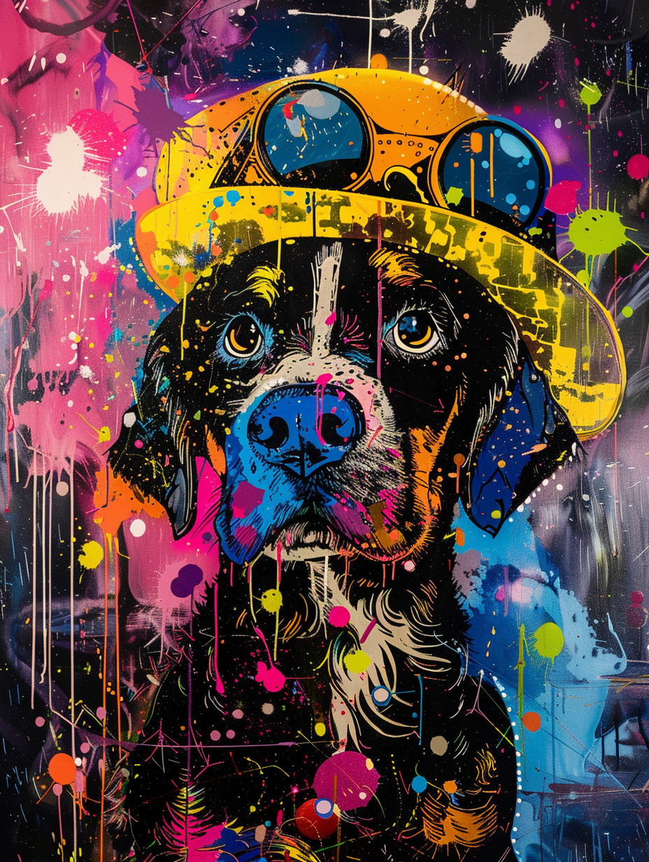 Colorful space Cocker Spaniel dog with a hat Expressive surreal Poster # F024934