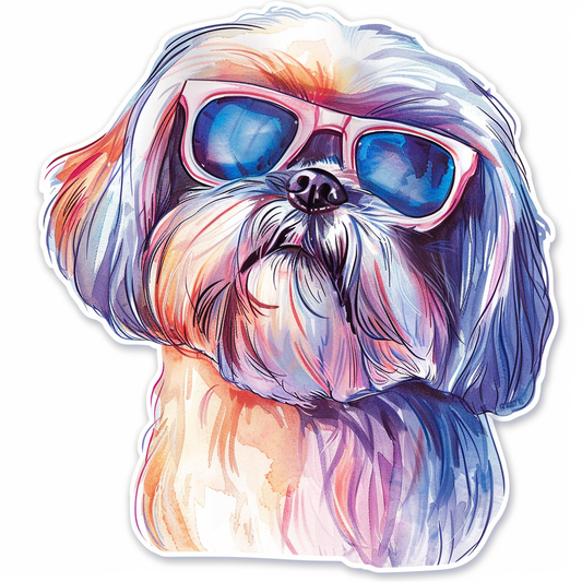 Shih Tzu Dog wearing sunglasses majestic Expressive surreal Vinyl Decal Sticker for Car, Laptop, Tumbler and more # F018745