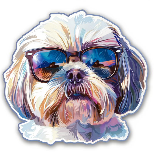 Shih Tzu Dog wearing sunglasses majestic Expressive surreal Vinyl Decal Sticker for Car, Laptop, Tumbler and more # F018751