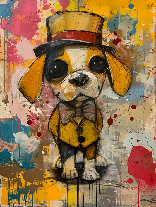 Colorful space Beagle dog with a hat Expressive surreal Poster # F025095