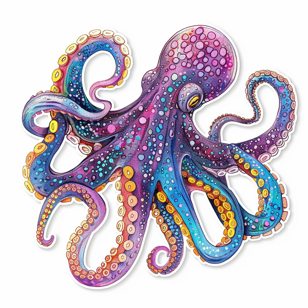Sticker of a Octopus heartcore majestic Expressive surreal Vinyl Decal Sticker for Car, Laptop, Tumbler and more # F015435