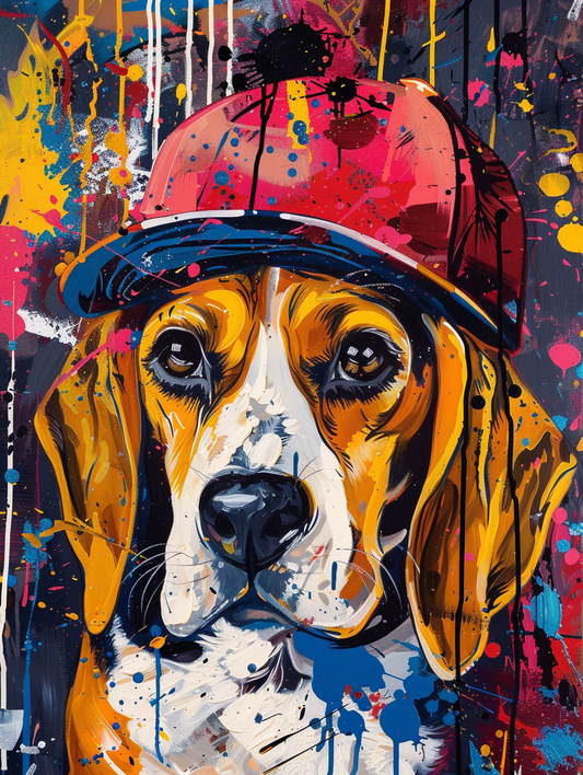 colorful space Beagle dog with a hat Expressive surreal Poster # F025408