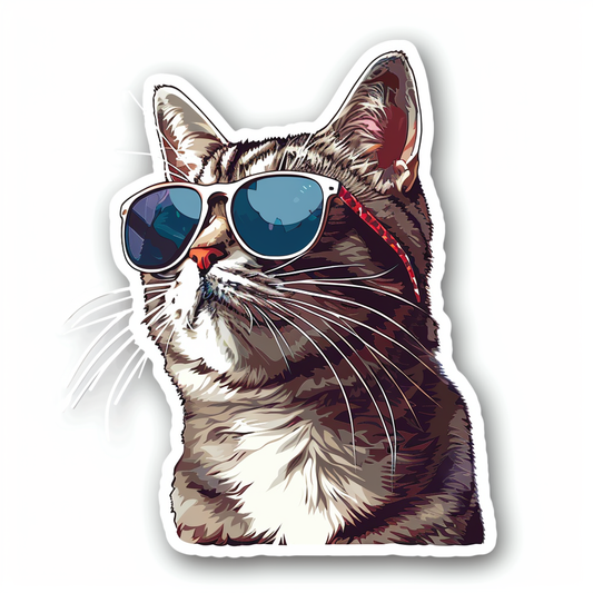 American Shorthair Cat wearing sunglasses Expressive surreal Vinyl Decal Sticker for Car, Laptop, Tumbler and more # F019905-4" x 4"