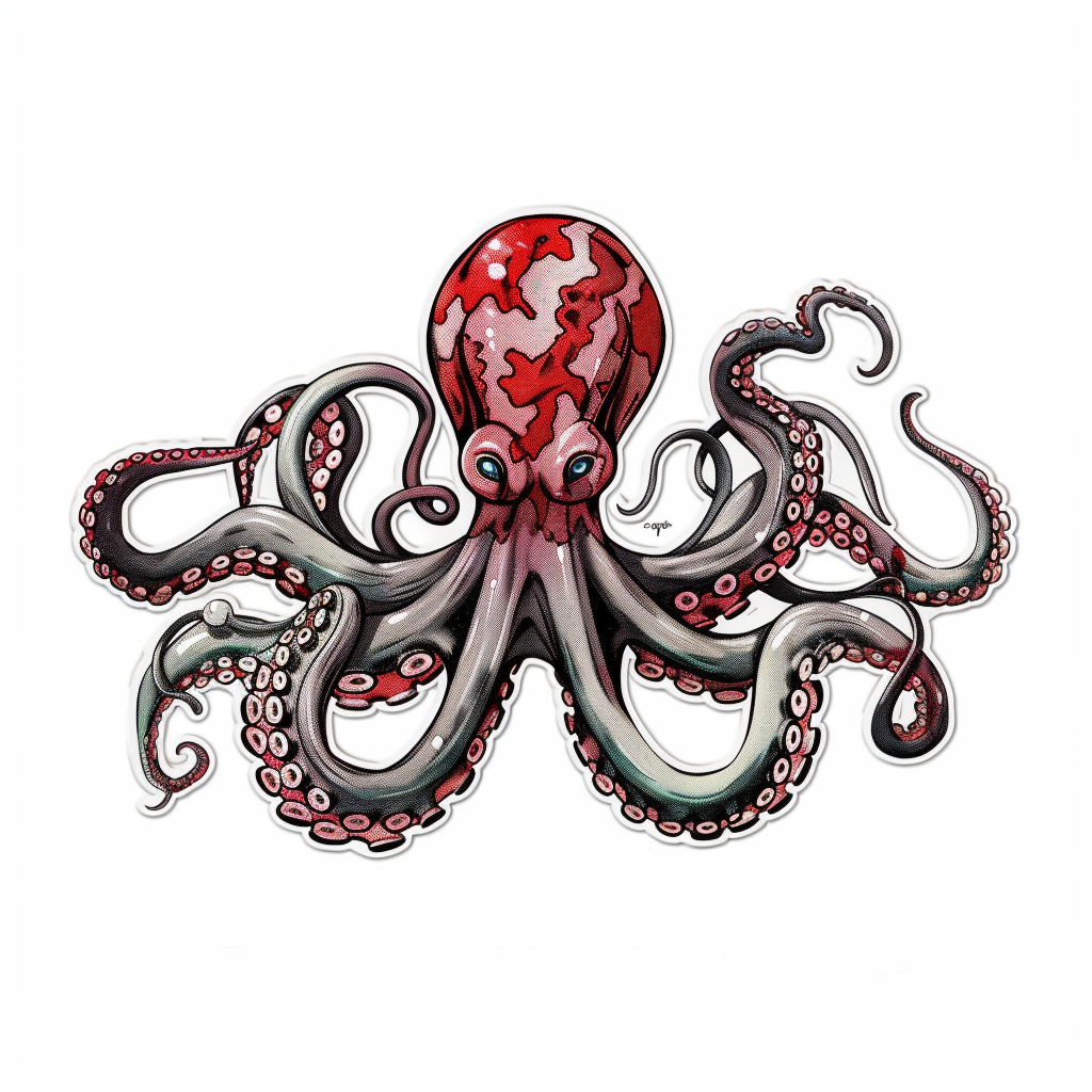 Sticker of a Octopus heartcore majestic Expressive surreal Vinyl Decal Sticker for Car, Laptop, Tumbler and more # F015705