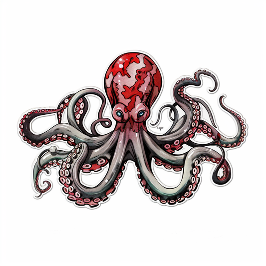 Sticker of a Octopus heartcore majestic Expressive surreal Vinyl Decal Sticker for Car, Laptop, Tumbler and more # F015705