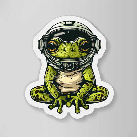 Sticker of a Cute and Adorable Frog full body wearing space suit Expressive surreal Vinyl Decal Sticker for Car, Laptop, Tumbler and more # F016665