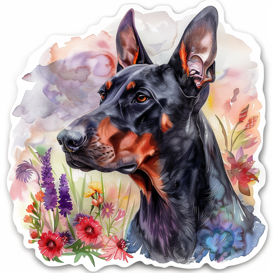 Adorable Doberman Pinscher Dog with Expressive surreal Vinyl Decal Sticker for Car, Laptop, Tumbler and more # F019652-4" x 4"