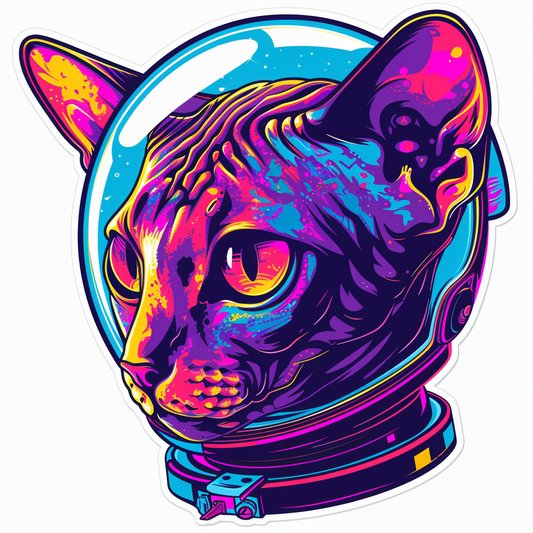 Adorable Cornish Rex Cat Expressive surreal Vinyl Decal Sticker for Car, Laptop, Tumbler and more # F021434-4" x 4"