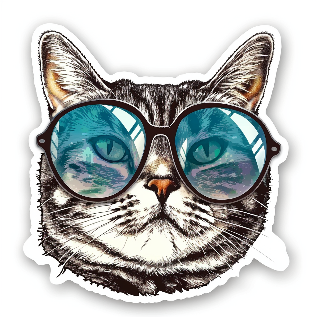 American Shorthair Cat wearing sunglasses Expressive surreal Vinyl Decal Sticker for Car, Laptop, Tumbler and more # F019918-4" x 4"
