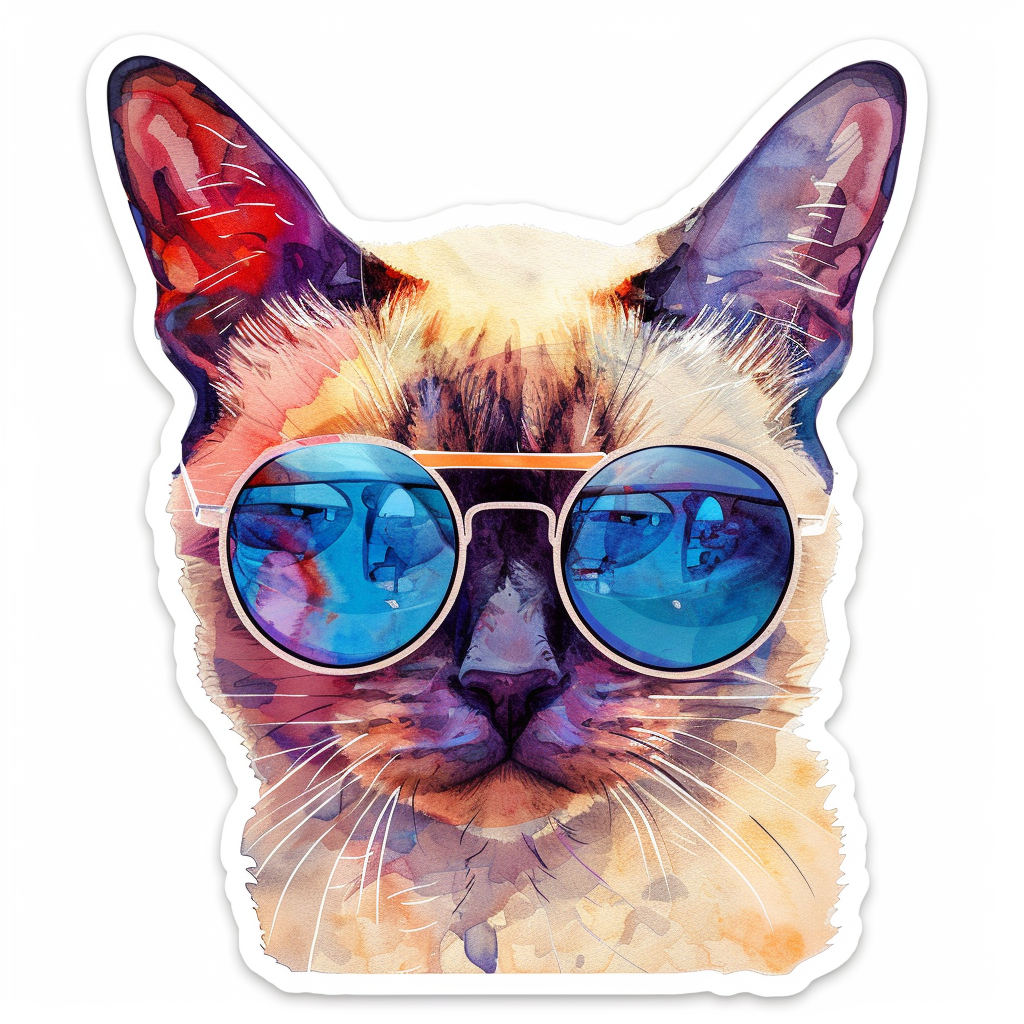 Burmese Cat wearing sunglasses Vinyl Decal Sticker for Car, Laptop, Tumbler and more # F010952
