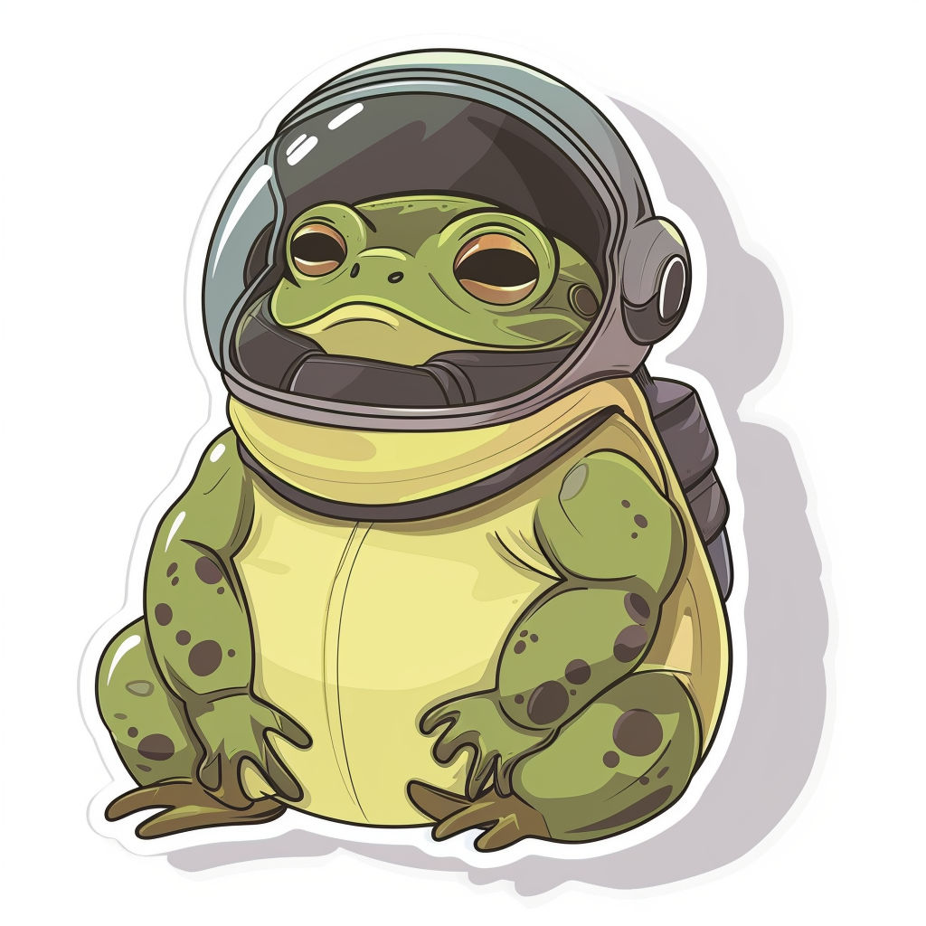 Sticker of a Cute and Adorable Frog full body wearing space suit Expressive surreal Vinyl Decal Sticker for Car, Laptop, Tumbler and more # F016652