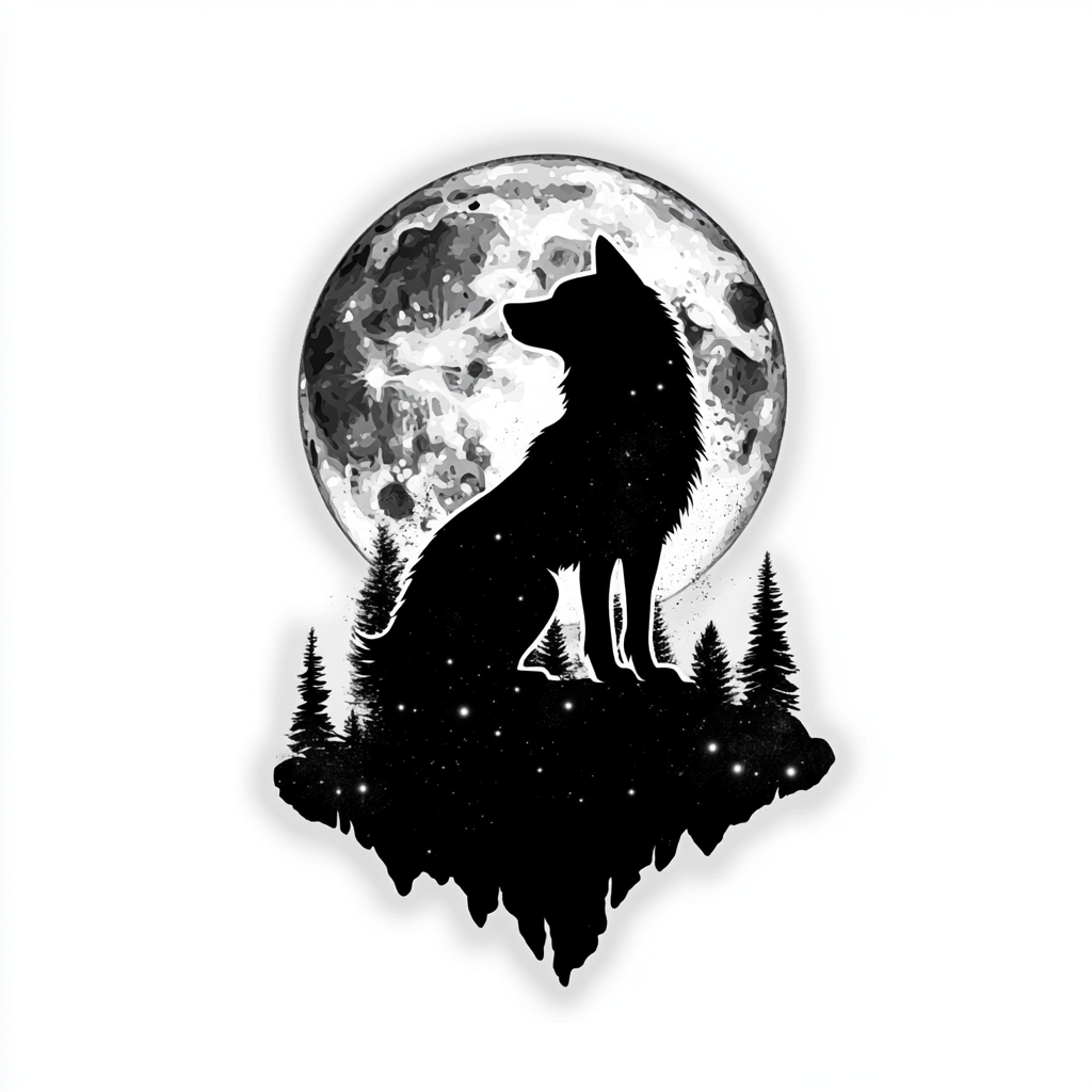 Wolf Moon and Stars Vinyl Decal Sticker for Car, Laptop, Tumbler and more # F025698