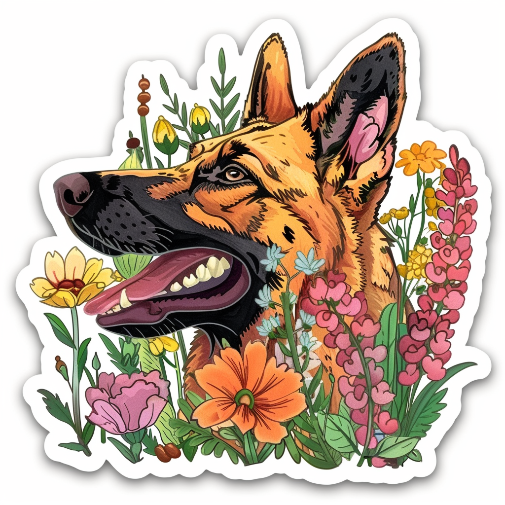 German Shepherd Dog floral Vinyl Decal Sticker for Car, Laptop, Tumbler and more # F011444