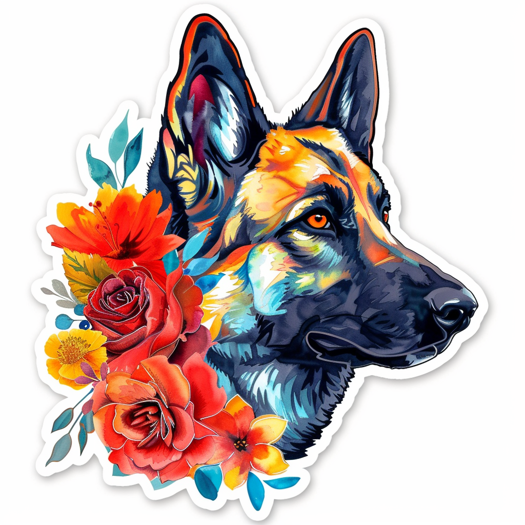 German Shepherd Dog floral Vinyl Decal Sticker for Car, Laptop, Tumbler and more # F011473