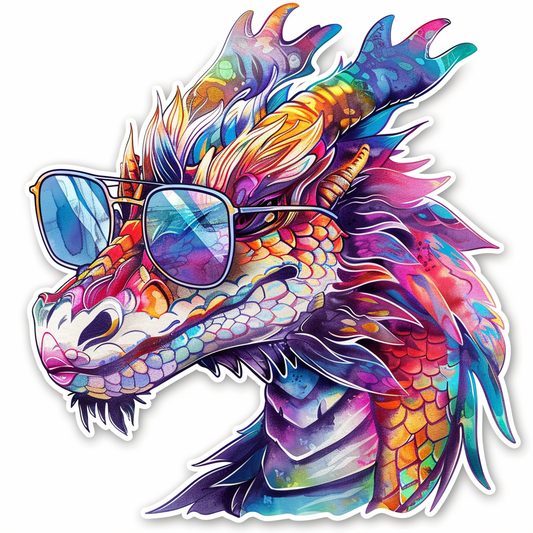 Dragon wearing sunglasses majestic Expressive surreal Vinyl Decal Sticker for Car, Laptop, Tumbler and more # F018920
