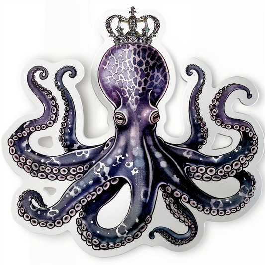 Octopus crowned majestic Expressive surreal Vinyl Decal Sticker for Car, Laptop, Tumbler and more # F015491-8" x 8"
