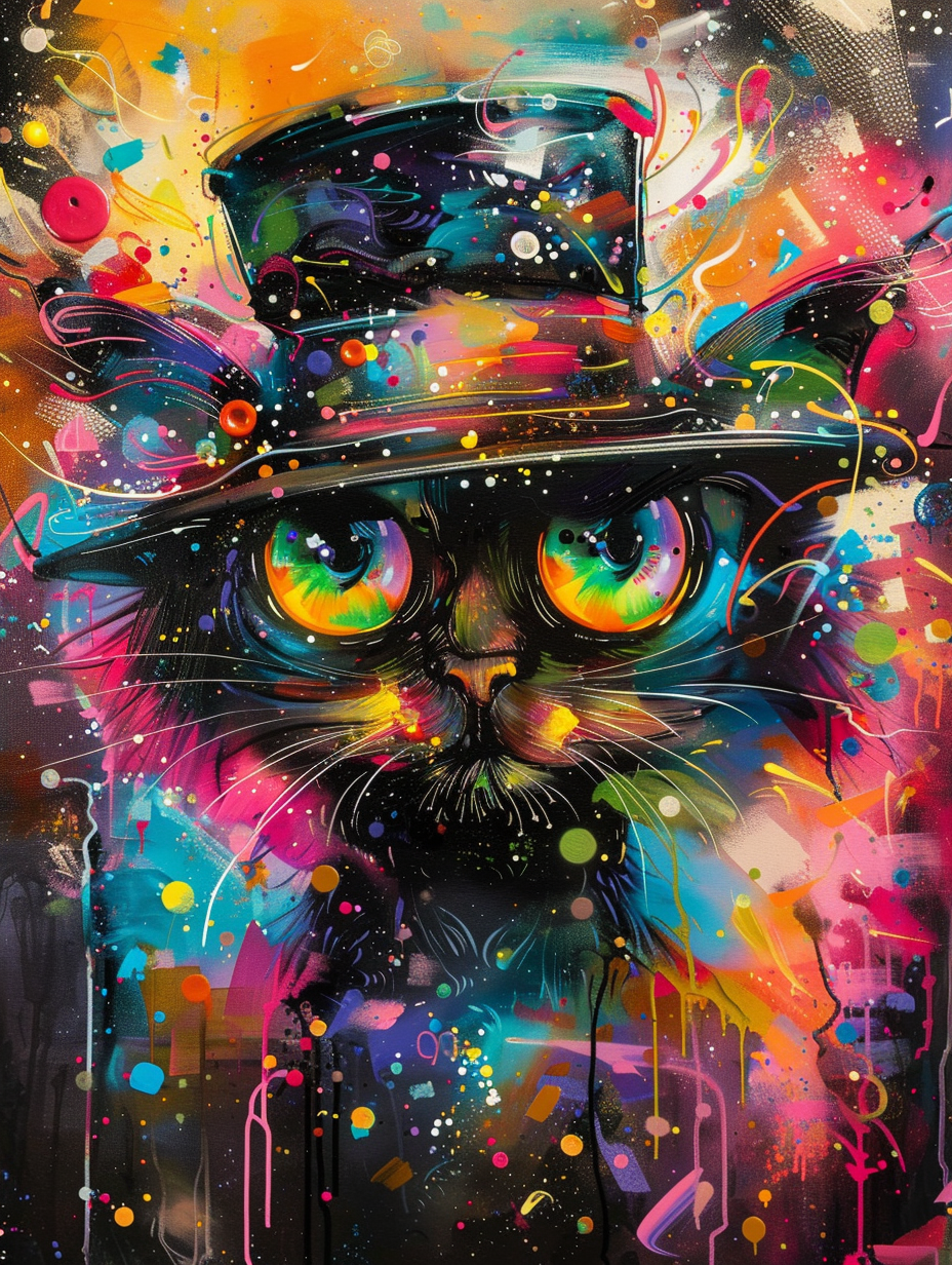 colorful space Himalayan cat with a hat Expressive surreal Poster # F025282