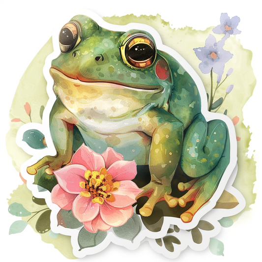 Sticker of an Adorable Frog with chubby cheeks Expressive surreal Vinyl Decal Sticker for Car, Laptop, Tumbler and more # F015862