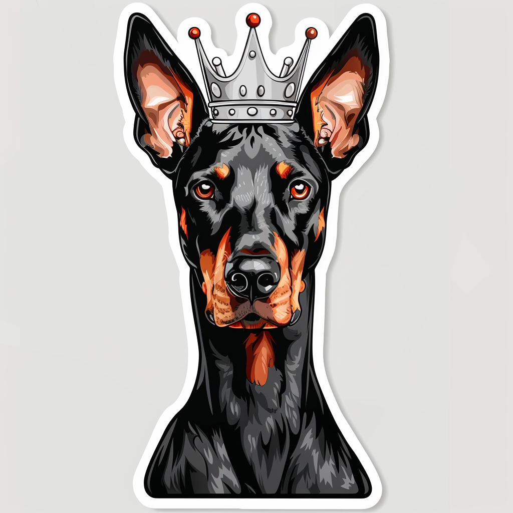 Doberman Pinscher Dog crowned Expressive surreal Vinyl Decal Sticker for Car, Laptop, Tumbler and more # F019360