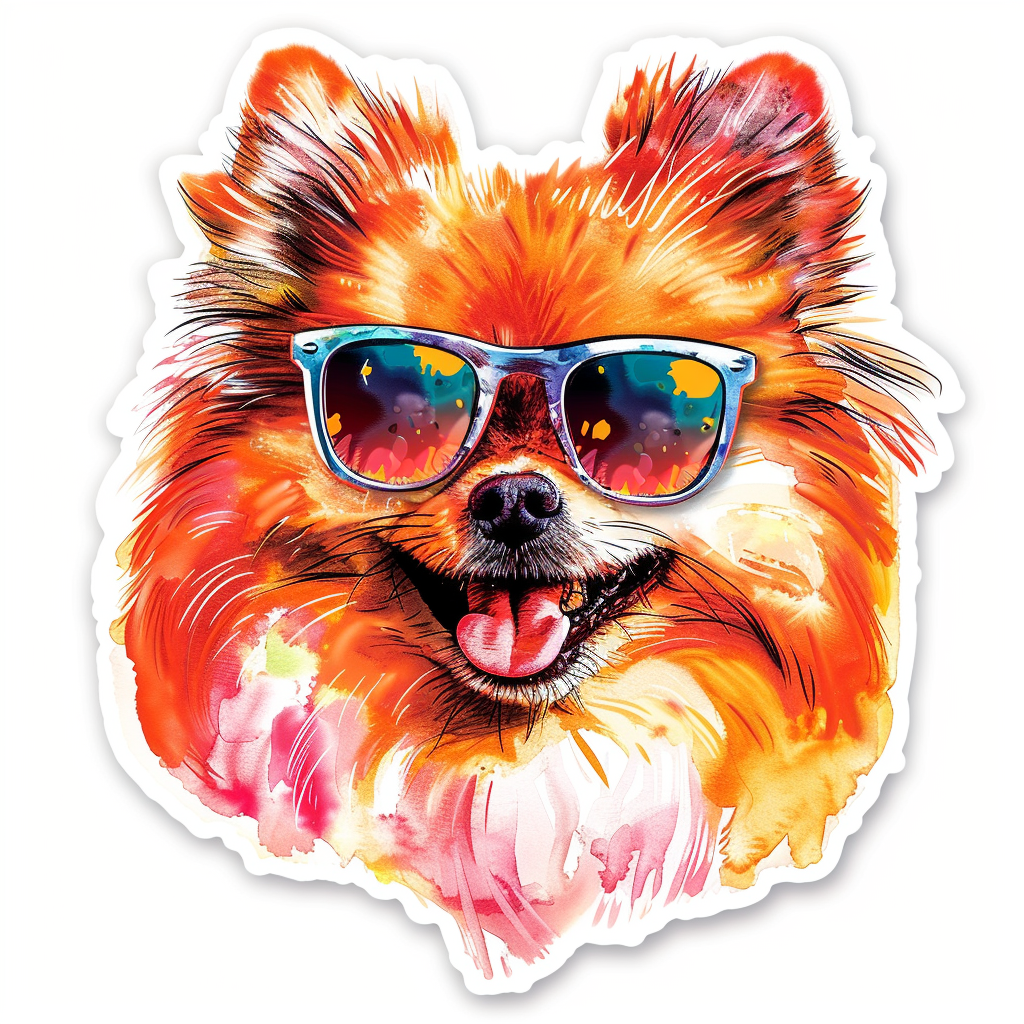 Sticker of a Pomeranian Dog wearing sunglasses majestic Expressive surreal Vinyl Decal Sticker for Car, Laptop, Tumbler and more # F013743