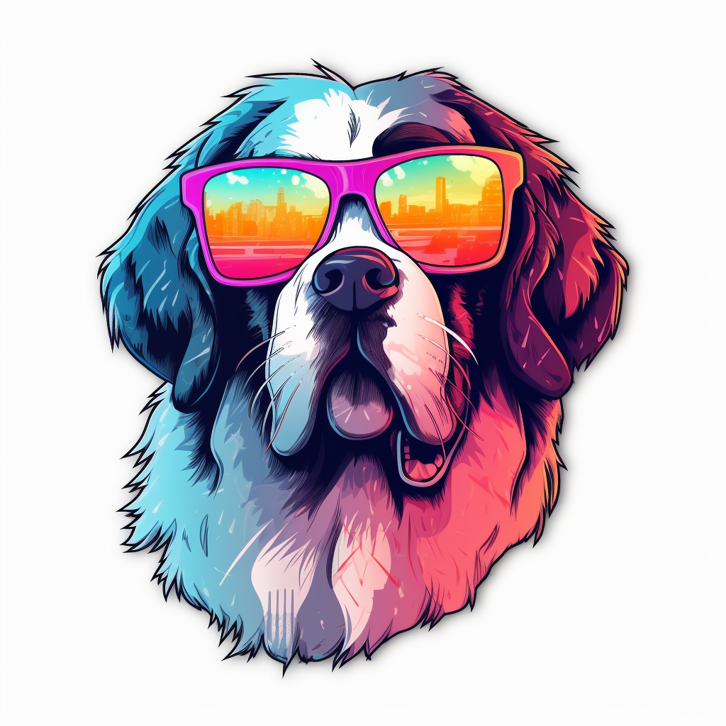 Saint Bernard Cool Neon Party in sunglasses Expressive surreal Vinyl Decal Sticker for Car, Laptop, Tumbler and more # F018074