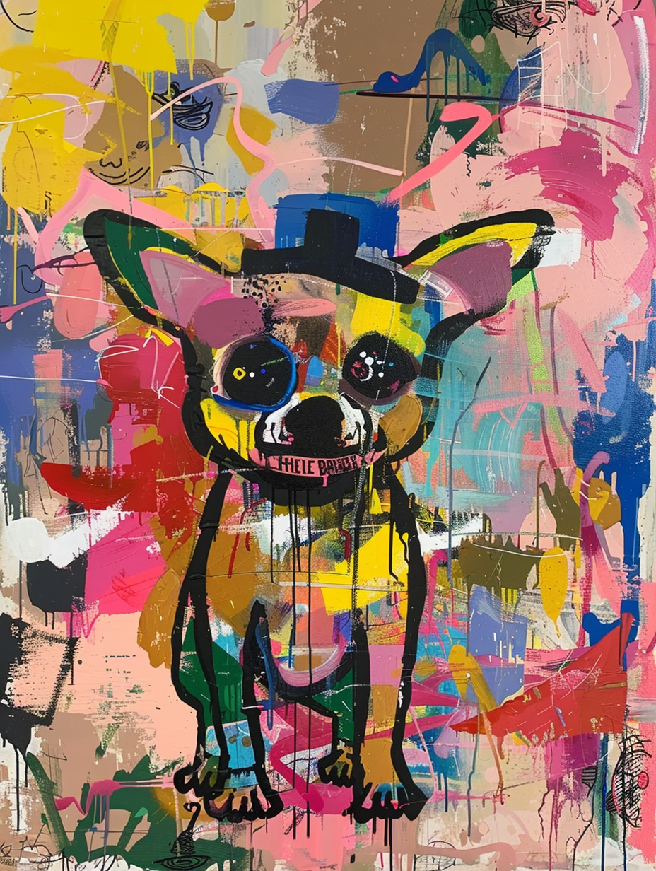 Colorful space Chihuahua dog with a hat by Hebru B Expressive surreal Poster # F024619