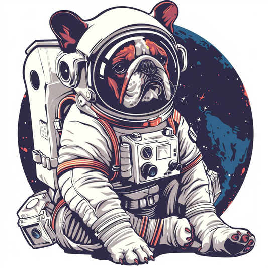 Sticker of a Bulldog Dog astronaut majestic Expressive surreal Vinyl Decal Sticker for Car, Laptop, Tumbler and more # F017284
