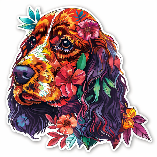Cocker Spaniel Dog floral majestic Expressive surreal Vinyl Decal Sticker for Car, Laptop, Tumbler and more # F020031-4" x 4"