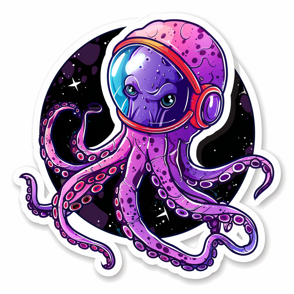 Sticker of a Cute and Adorable Octopus full body space suit Expressive surreal Vinyl Decal Sticker for Car, Laptop, Tumbler and more # F015804