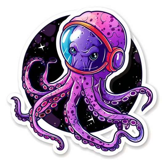 Sticker of a Cute and Adorable Octopus full body space suit Expressive surreal Vinyl Decal Sticker for Car, Laptop, Tumbler and more # F015804