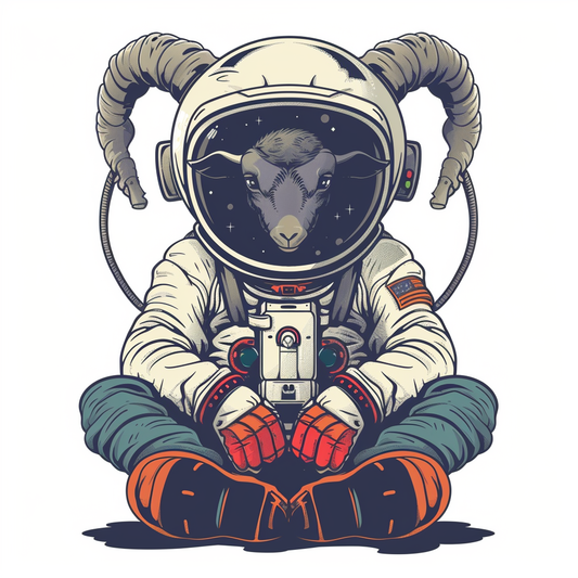 Goat majestic Astronaut Expressive surreal Vinyl Decal Sticker for Car, Laptop, Tumbler and more # F020479-4" x 4"