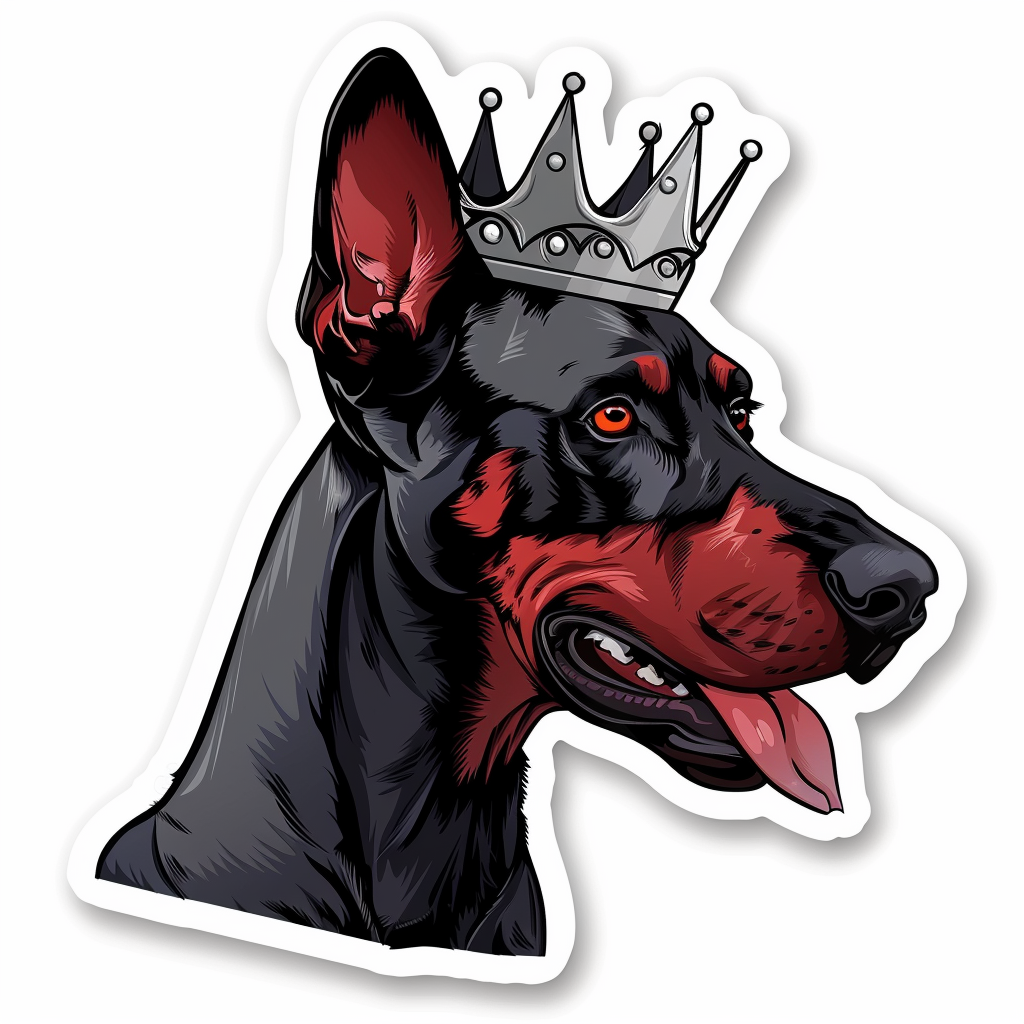 Doberman Pinscher Dog crowned Expressive surreal Vinyl Decal Sticker for Car, Laptop, Tumbler and more # F019354