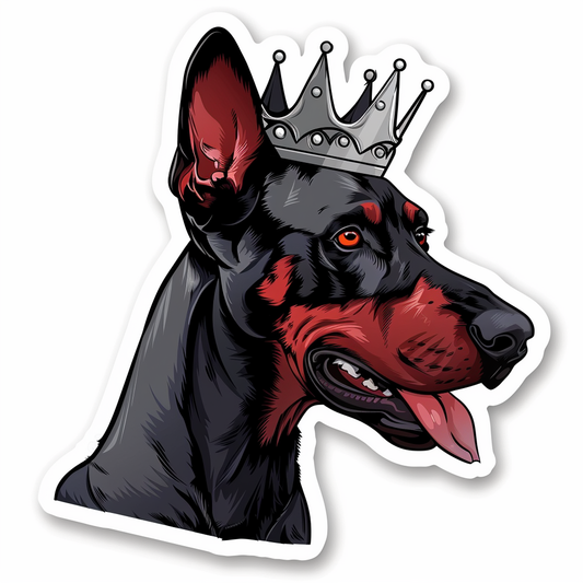 Doberman Pinscher Dog crowned Expressive surreal Vinyl Decal Sticker for Car, Laptop, Tumbler and more # F019354