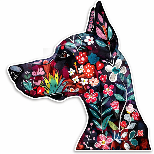Doberman Pinscher Dog floral majestic Expressive surreal Vinyl Decal Sticker for Car, Laptop, Tumbler and more # F019389