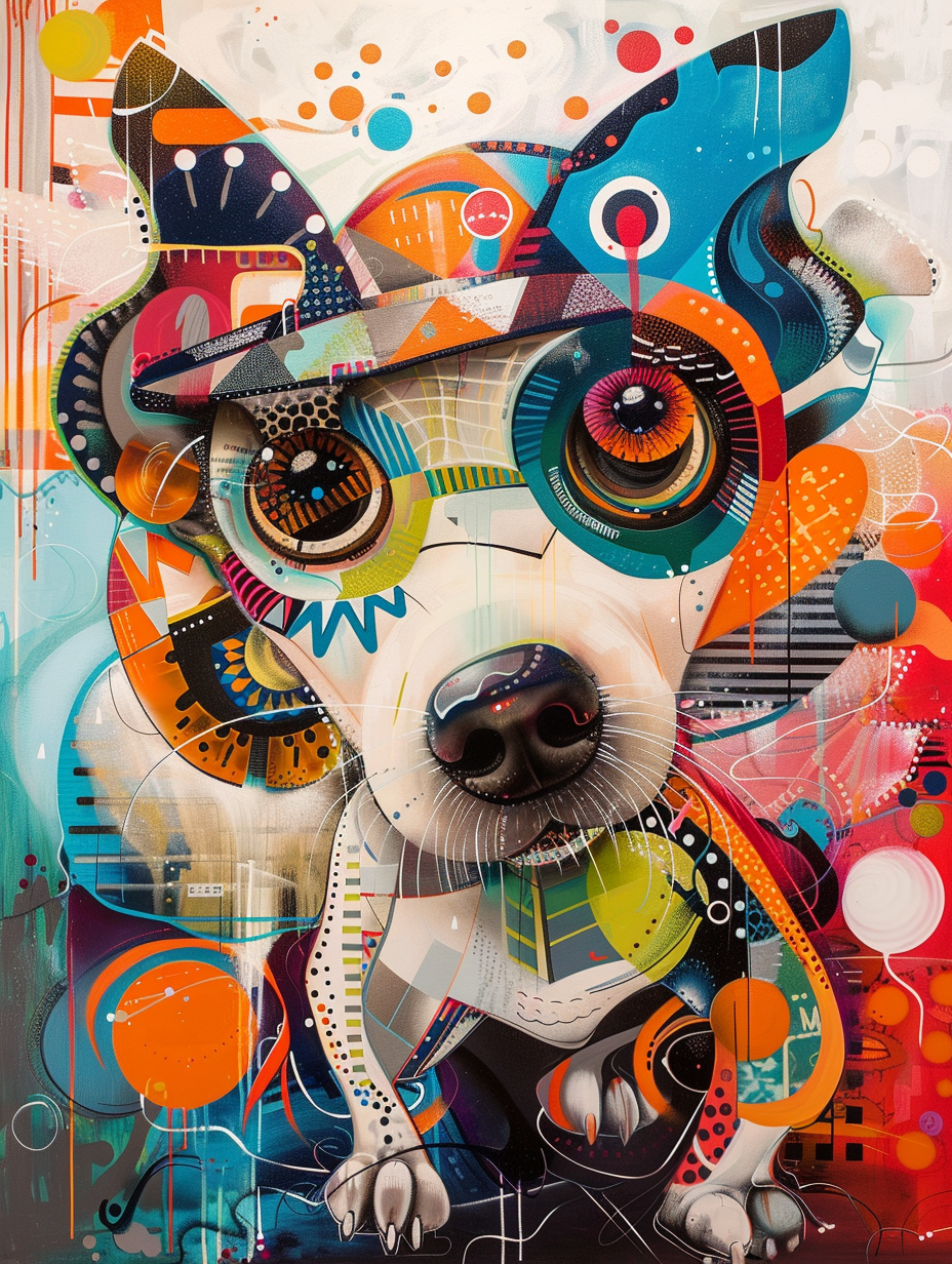 Colorful space Border Collie dog with a hat Expressive surreal Poster # F024423