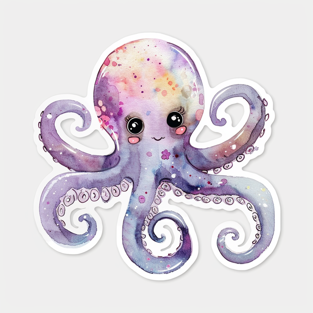 Adorable Octopus with chubby cheeks Expressive surreal Vinyl Decal Sticker for Car, Laptop, Tumbler and more # F015962