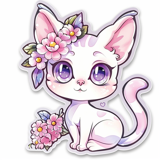 Adorable Cornish Rex Cat Expressive surreal Vinyl Decal Sticker for Car, Laptop, Tumbler and more # F021585-4" x 4"