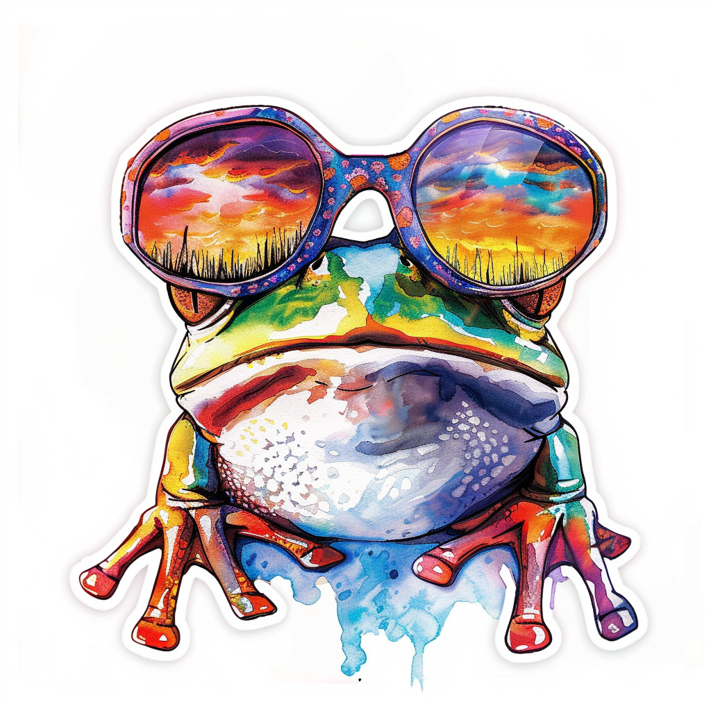 Sticker of a Frog wearing sunglasses majestic Expressive surreal Vinyl Decal Sticker for Car, Laptop, Tumbler and more # F016706