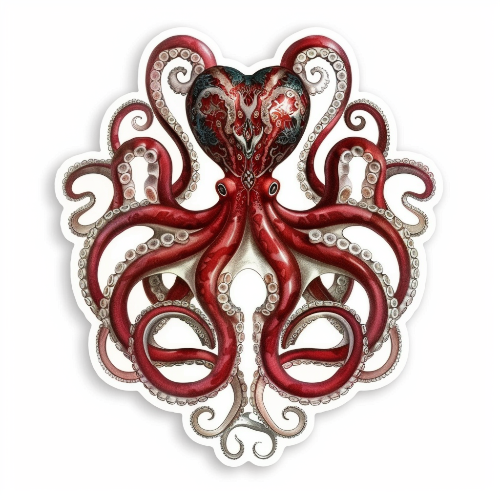 Sticker of a Octopus heartcore majestic Expressive surreal Vinyl Decal Sticker for Car, Laptop, Tumbler and more # F015771