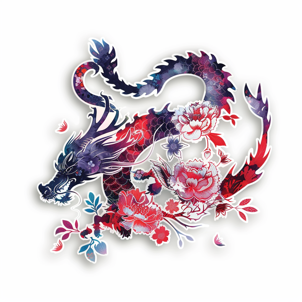 Dragon floral majestic Expressive surreal Vinyl Decal Sticker for Car, Laptop, Tumbler and more # F019086