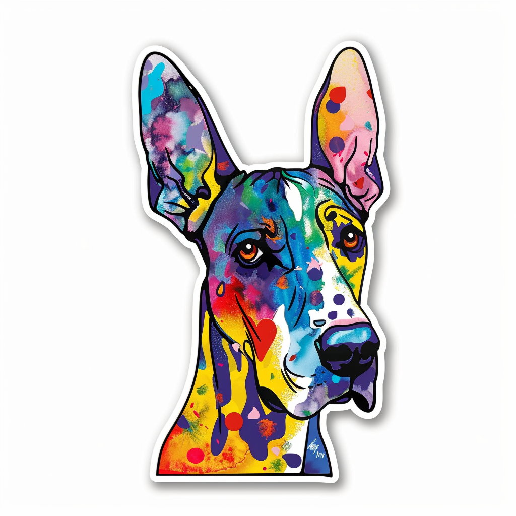 Adorable Great Dane Dog Expressive surreal Vinyl Decal Sticker for Car, Laptop, Tumbler and more # F017999