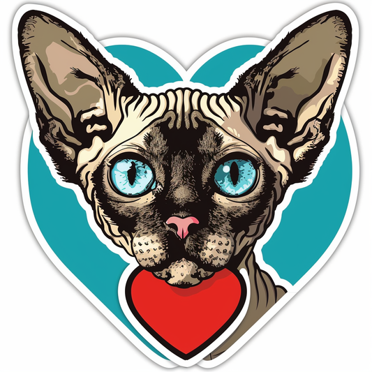 Adorable Cornish Rex Cat Expressive surreal Vinyl Decal Sticker for Car, Laptop, Tumbler and more # F021537-4" x 4"