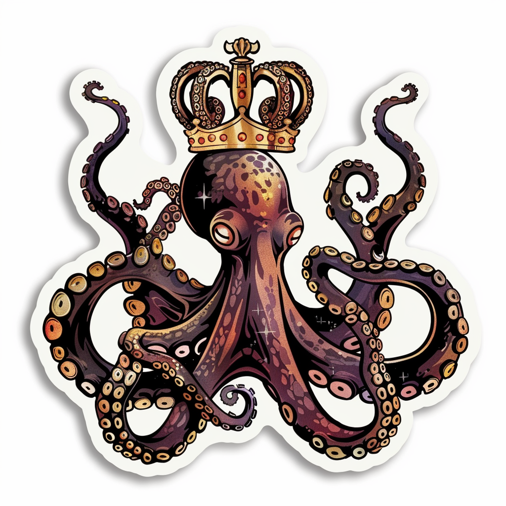Sticker of a Octopus crowned majestic Expressive surreal Vinyl Decal Sticker for Car, Laptop, Tumbler and more # F015509